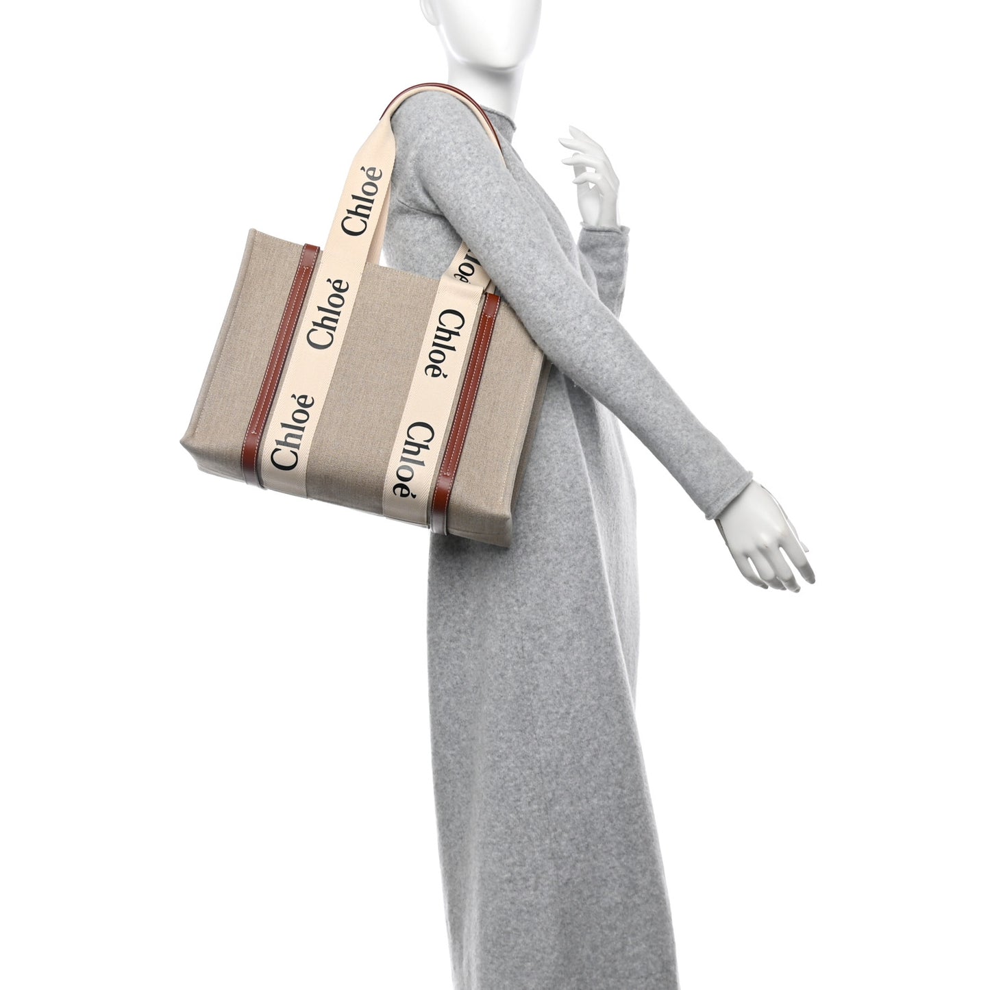 Linen Calfskin Medium Woody Ribbon Tote White Brown