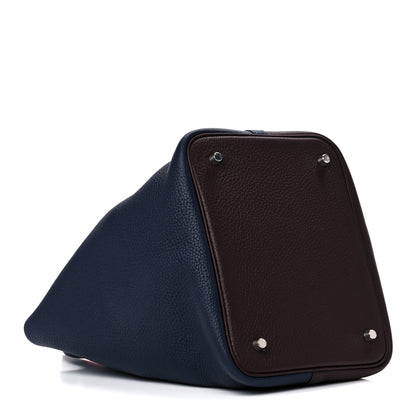 Hermes Taurillon Clemence Casaque Picotin Lock 22 MM Bleu Nuit Framboise Rouge Sellier 4 of 12