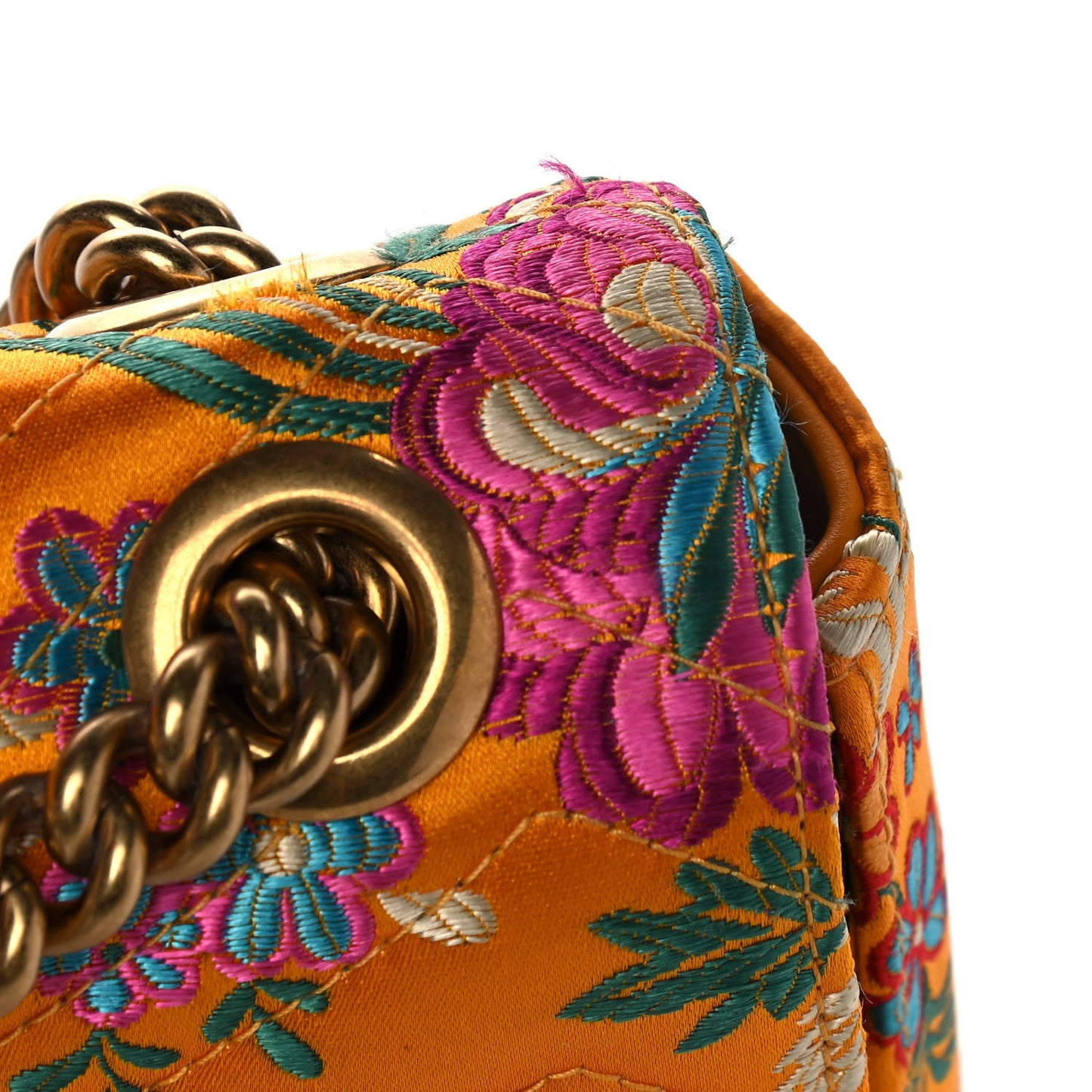 Jacquard Matelasse Floral Medium GG Marmont Shoulder Bag Yellow