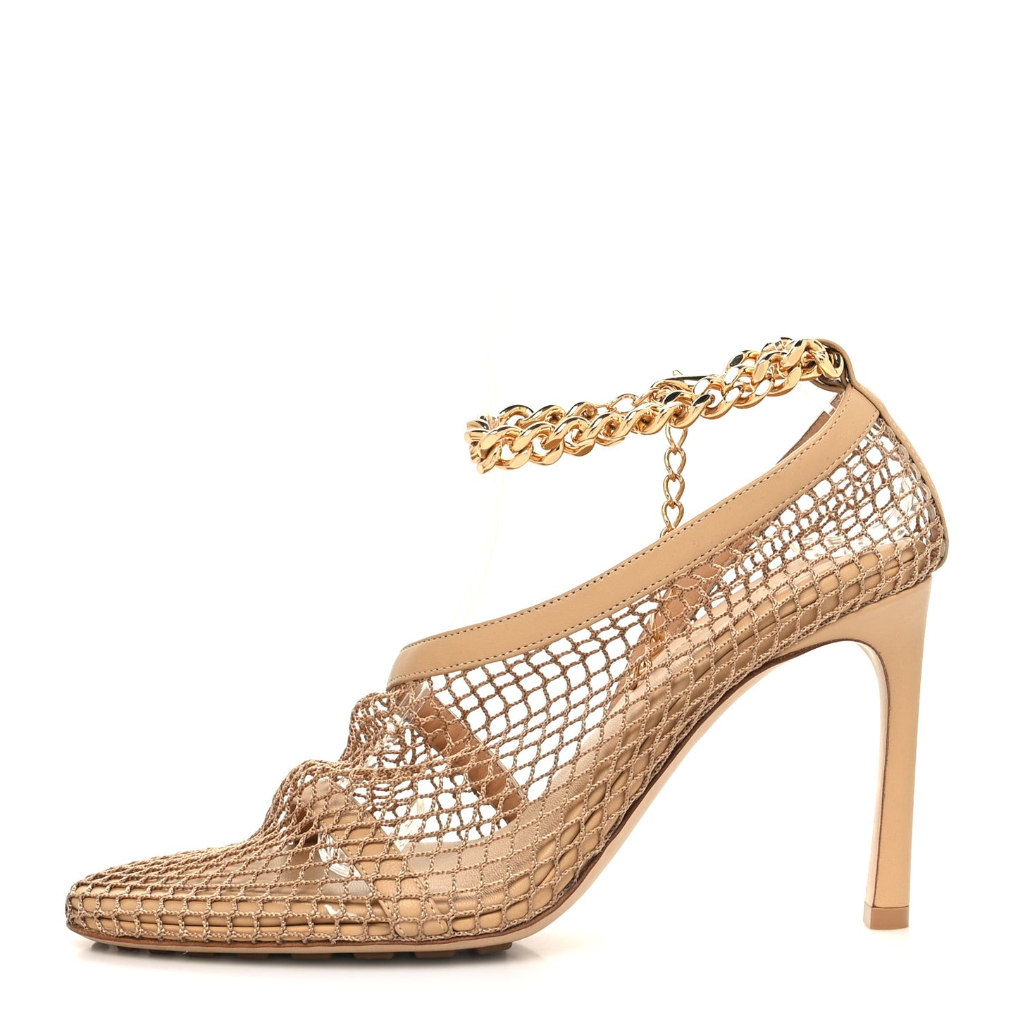 Mesh Nappa Chunky Chain Sandals 37 Beige Pony