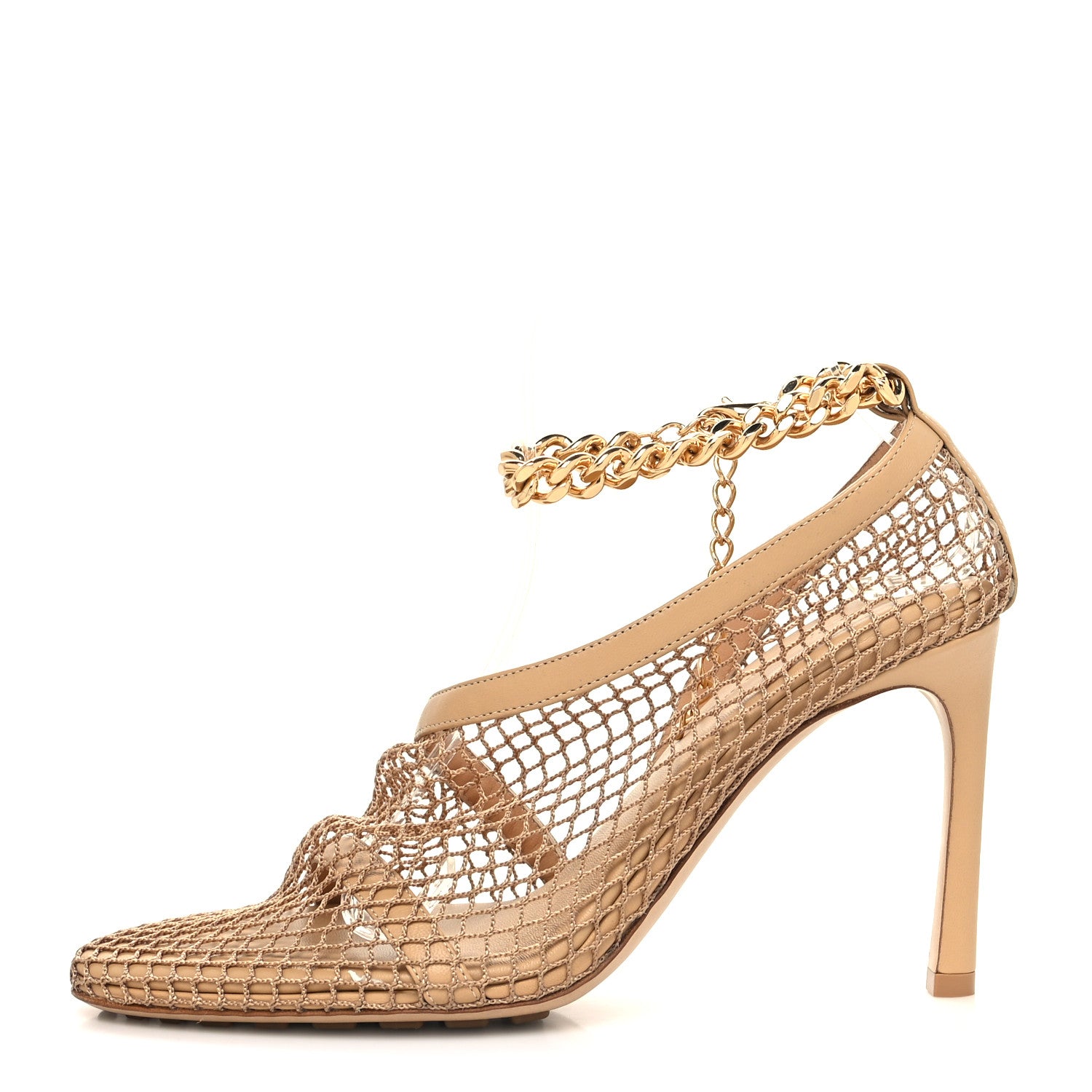 Bottega Veneta Mesh Nappa Chunky Chain Sandals 37 Beige Pony 1 of 7