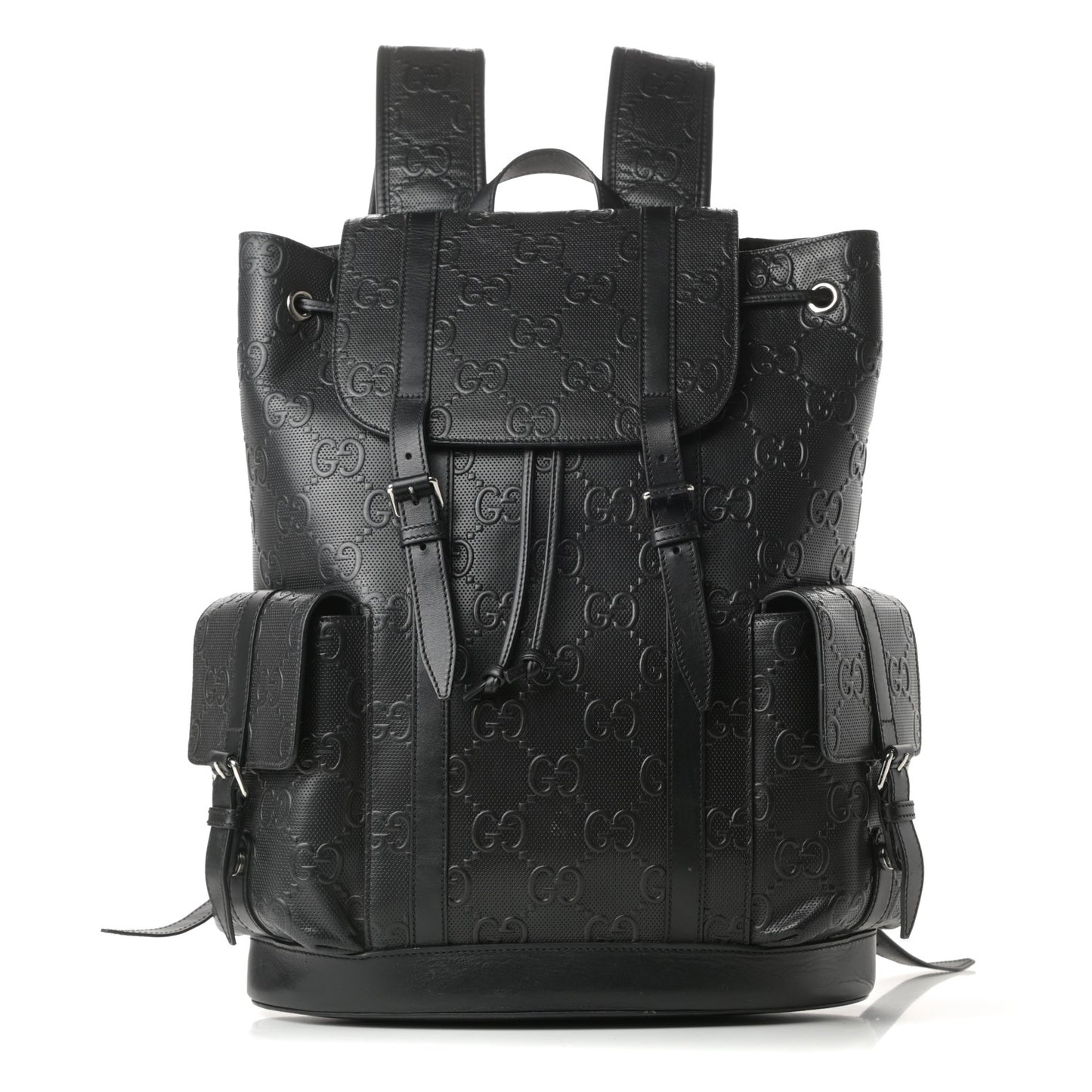 Calfskin GG Tennis Embossed Double Buckle Backpack Black