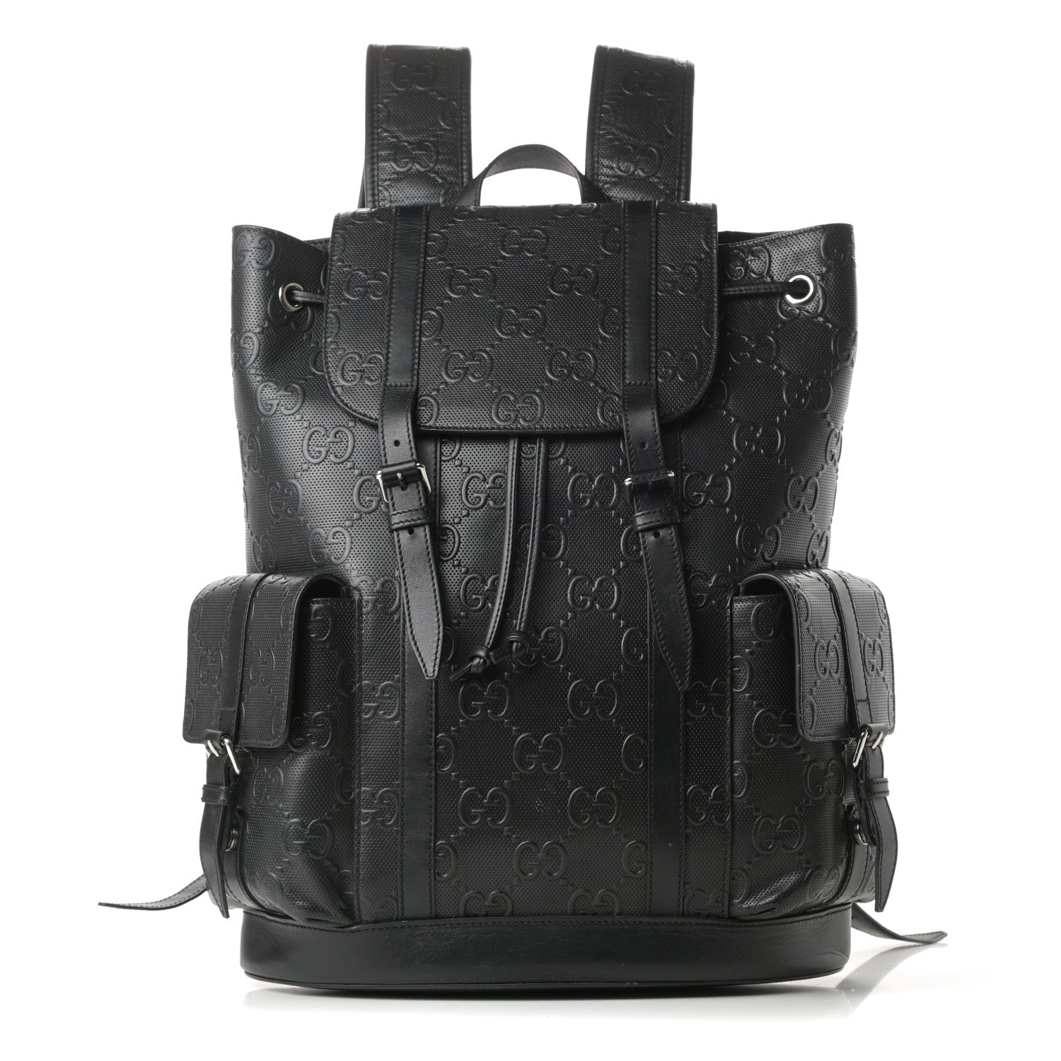 Gucci Calfskin GG Tennis Embossed Double Buckle Backpack Black 1 of 11