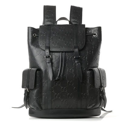 Gucci Calfskin GG Tennis Embossed Double Buckle Backpack Black 1 of 11