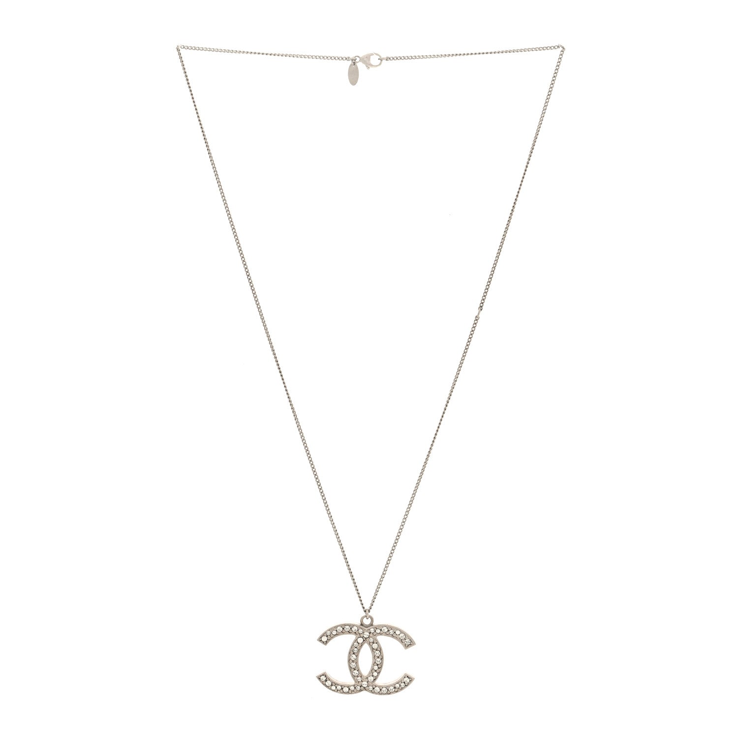 Chanel Crystal Large CC Necklace Silver 3 of 4