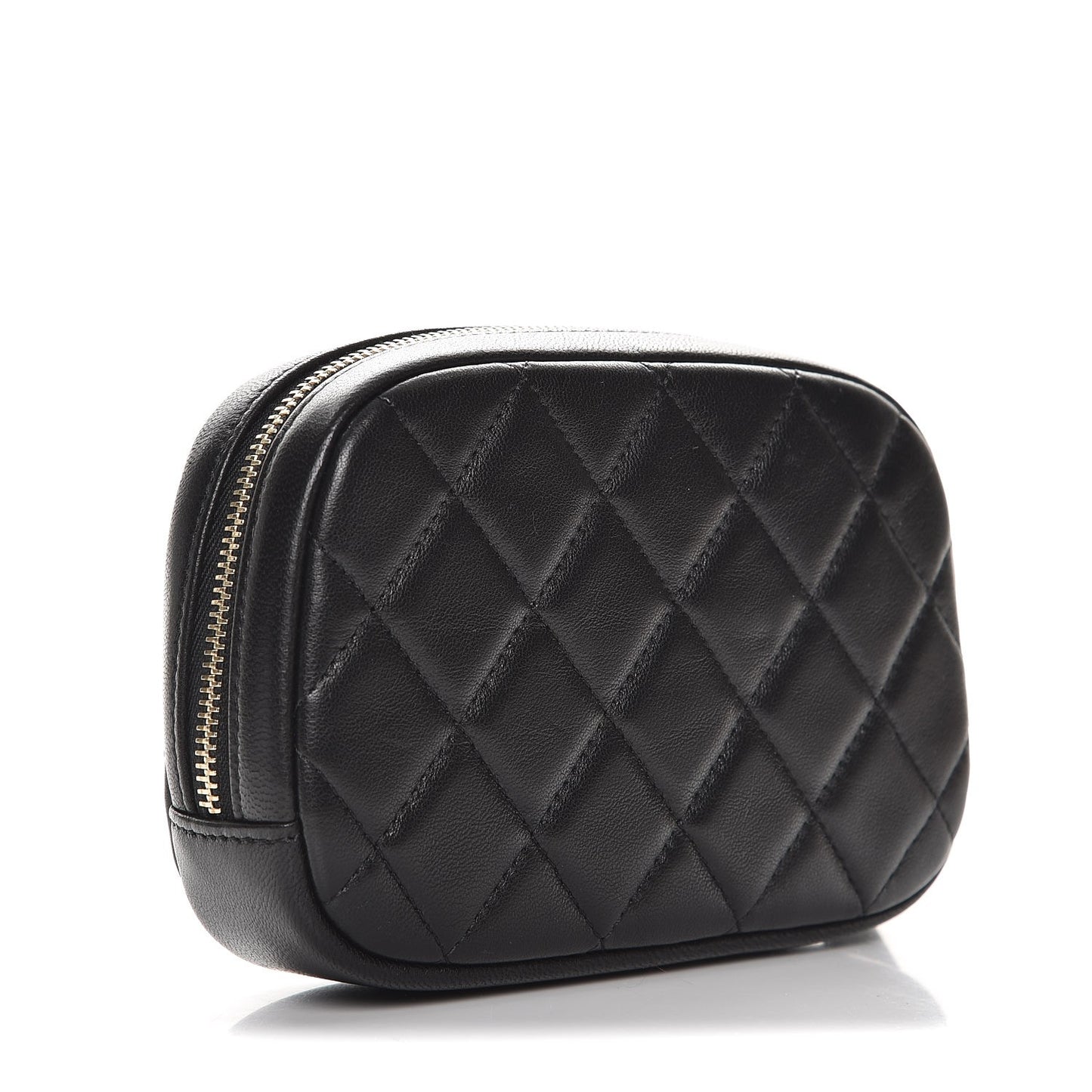Lambskin Quilted Small Curvy Pouch Cosmetic Case Black