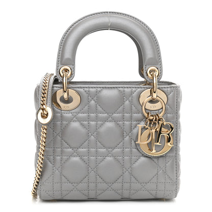 Christian Dior Metallic Lambskin Cannage Mini Lady Dior Grey 1 of 11