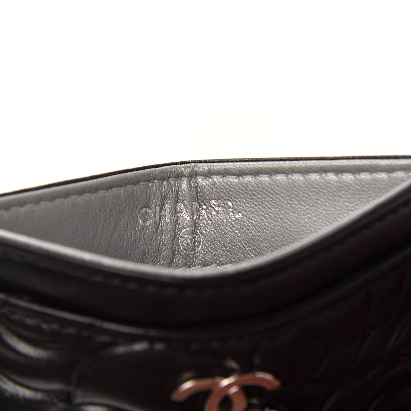Lambskin Camellia Embossed Card Holder Black