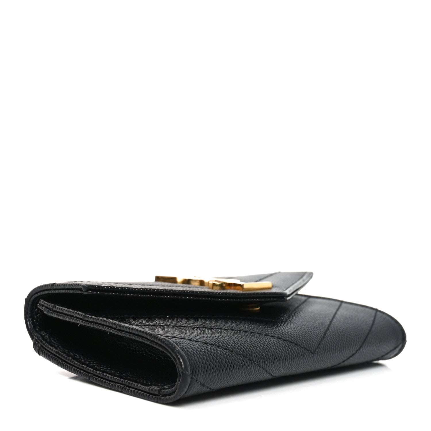 Saint Laurent Grain De Poudre Matelasse Chevron Small Monogram Envelope Wallet Black 4 of 6