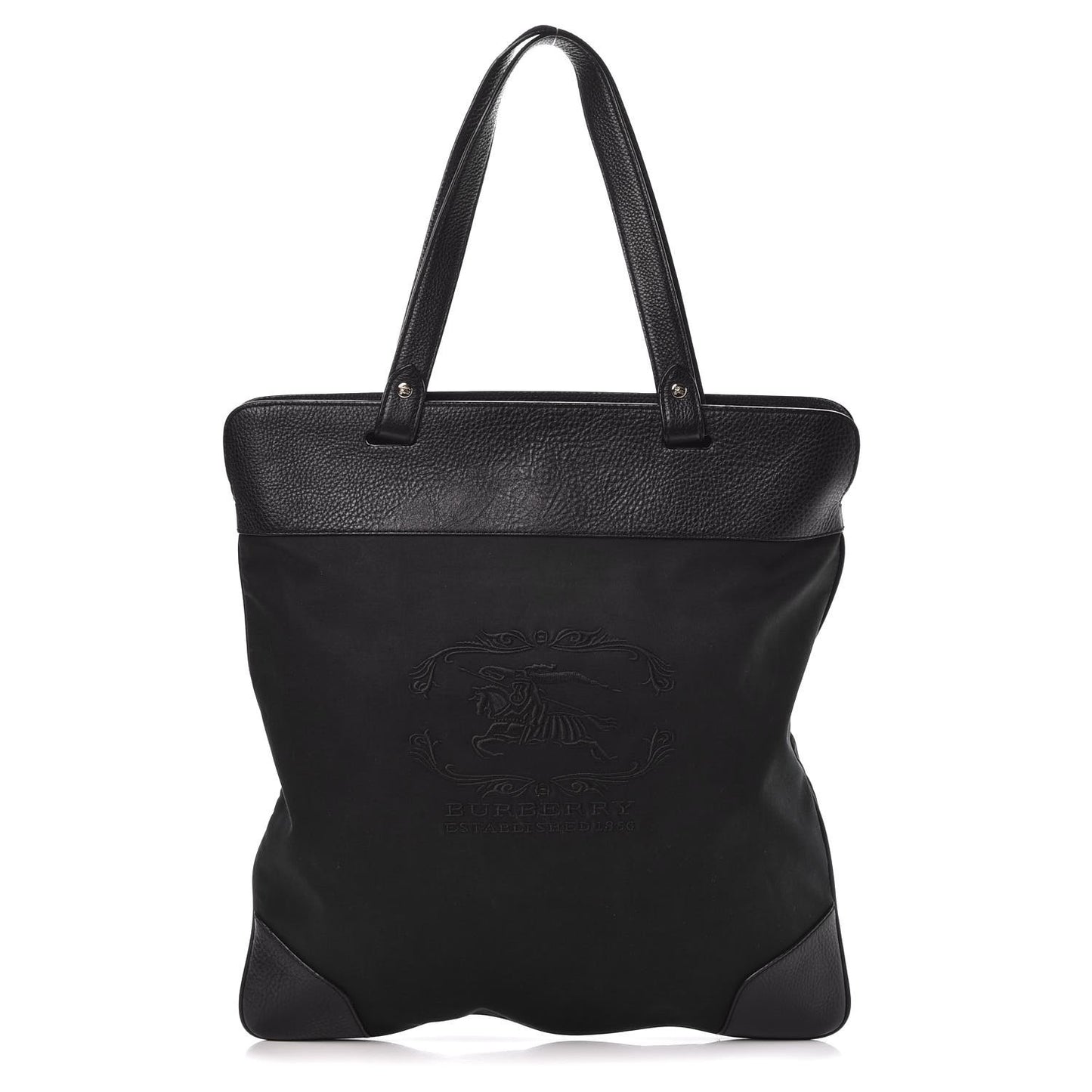 Canvas Calfskin Crest Embossed Flat Tote Black