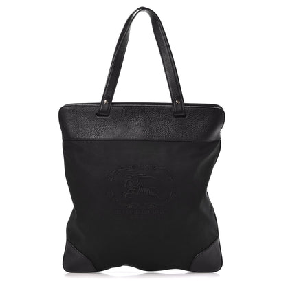 Burberry Canvas Calfskin Crest Embossed Flat Tote Black 1 of 8