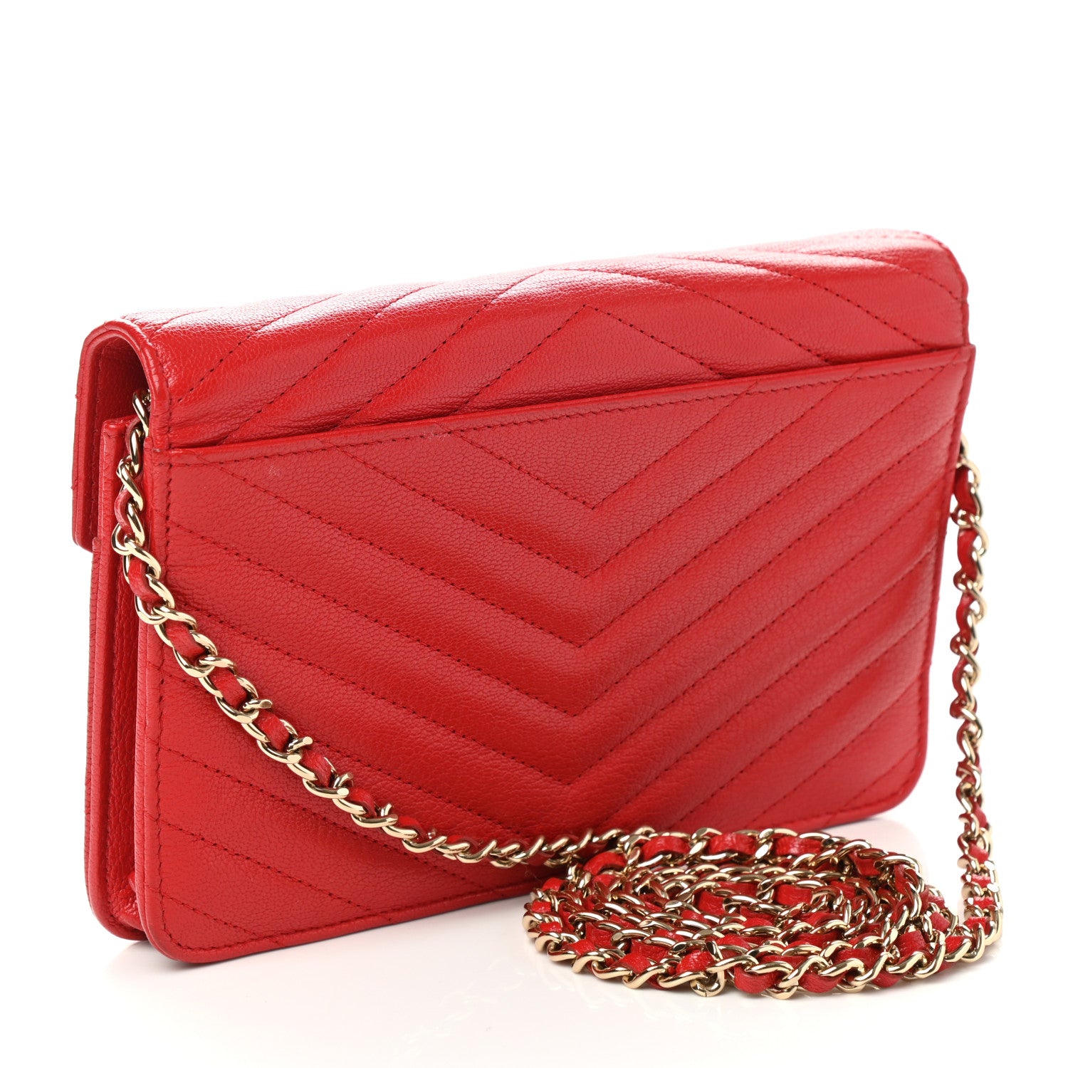 Chanel Goatskin Chevron Quilted Statement Wallet On Chain WOC Red 2 of 11