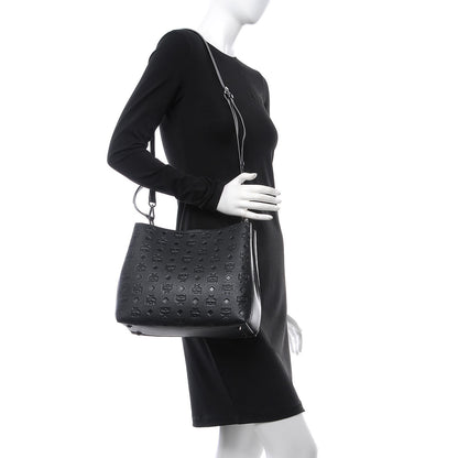MCM Calfskin Ottomar Monogram Sarah Convertible Hobo Black 2 of 9