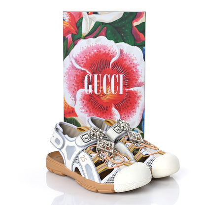 Gucci Mesh Fabric Tinsel Sport Sandals 39.5 White Silver 9 of 9