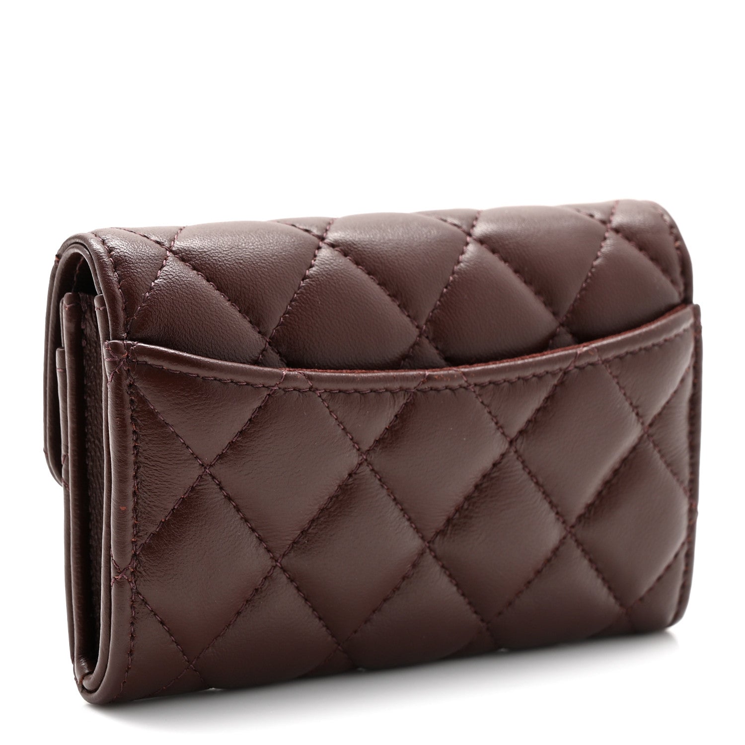 Chanel Lambskin Quilted Flap Card Holder Wallet Dark Brown 3 of 9