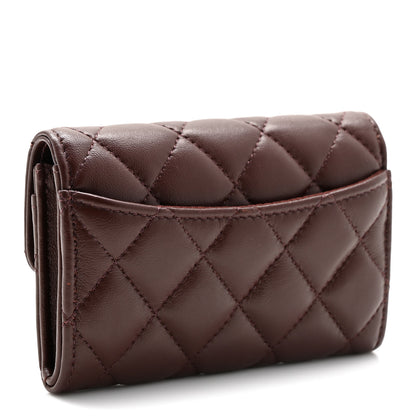Chanel Lambskin Quilted Flap Card Holder Wallet Dark Brown 3 of 9