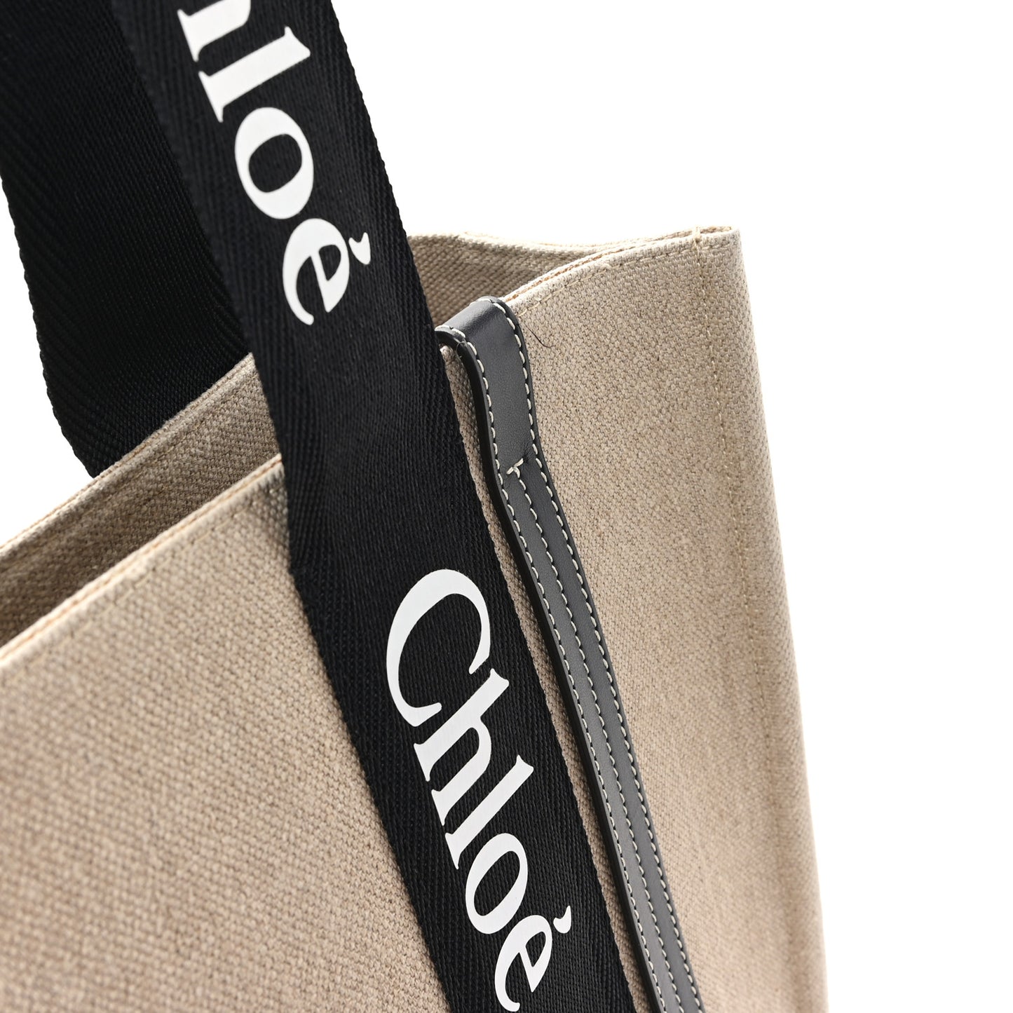 Linen Calfskin Medium Woody Ribbon Tote Black Blue