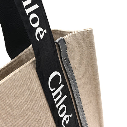 Chloe Linen Calfskin Medium Woody Ribbon Tote Black Blue 11 of 11