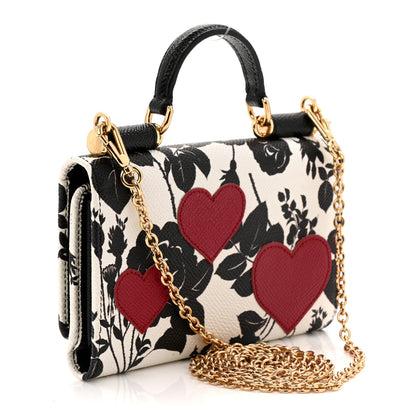 Dolce & Gabbana Dauphine Floral Print Hearts Mini Miss Sicily Chain Phone Case Wallet White Black 3 of 11