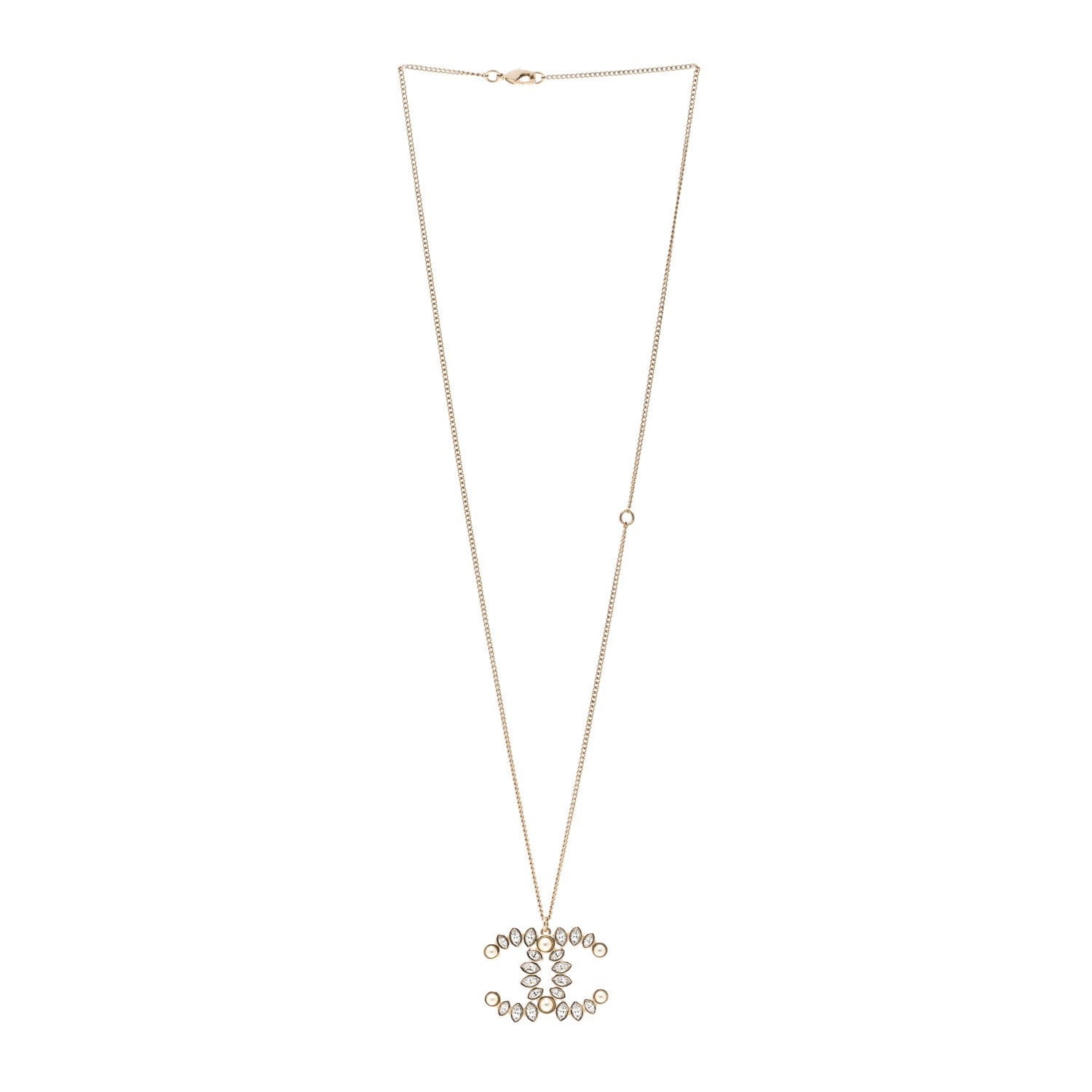 Chanel Pearl Crystal CC Pendant Necklace Gold Gold 3 of 5