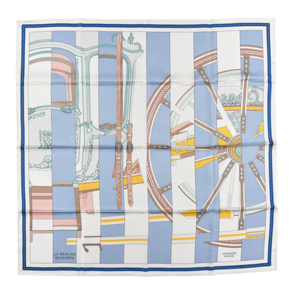 Hermes Silk La Berline Bayadere Scarf 90 White Bleu Ciel Vieux Rose 1 of 5