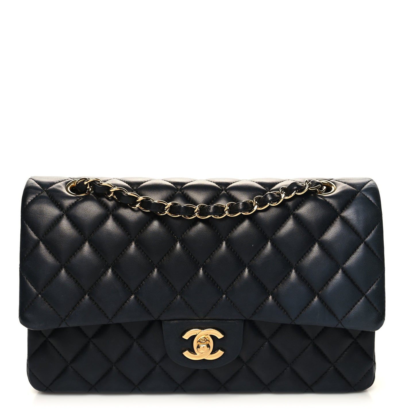 Lambskin Quilted Medium Double Flap Black