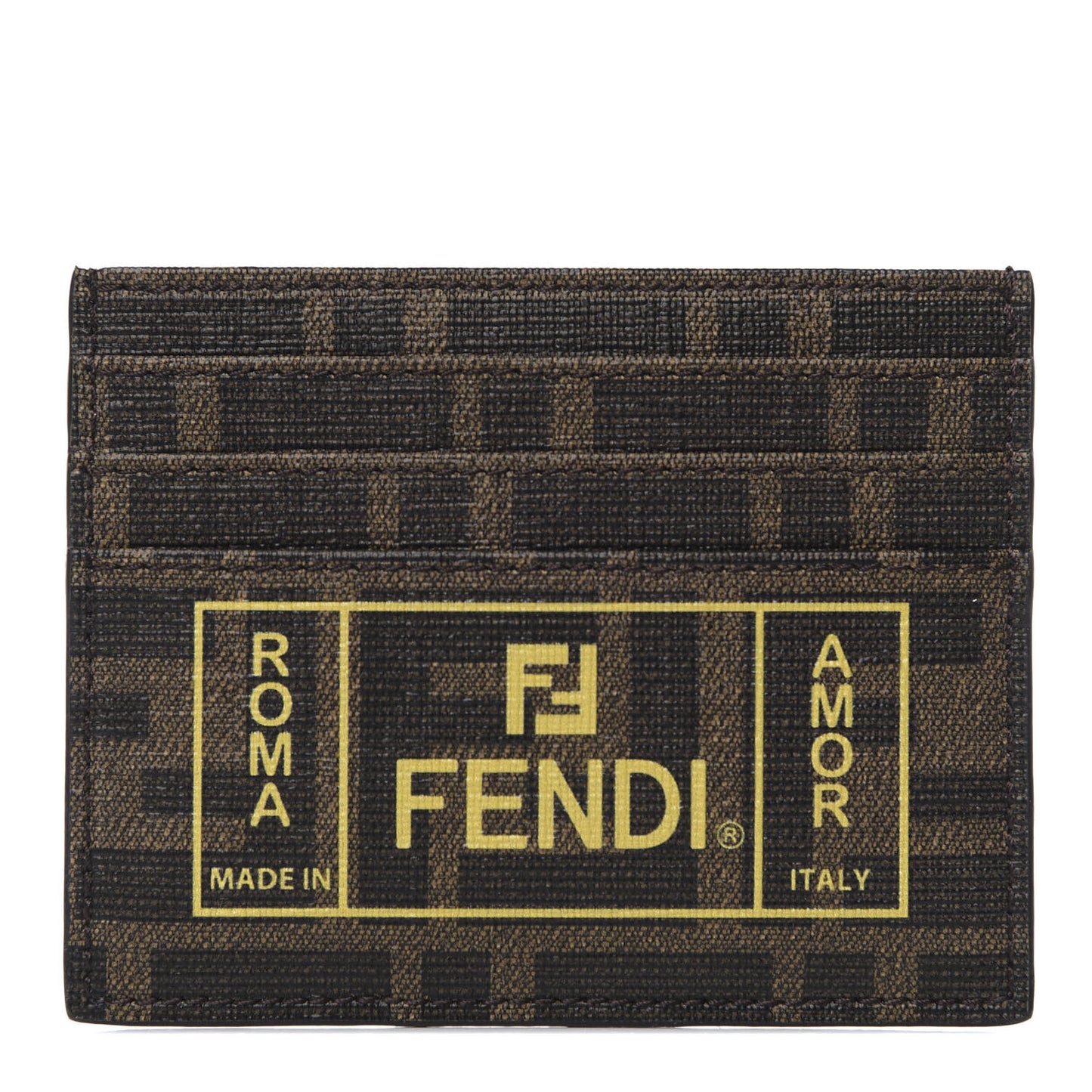 Glazed Fabric FF 1974 Roma Amor Card Holder Tobacco Limone