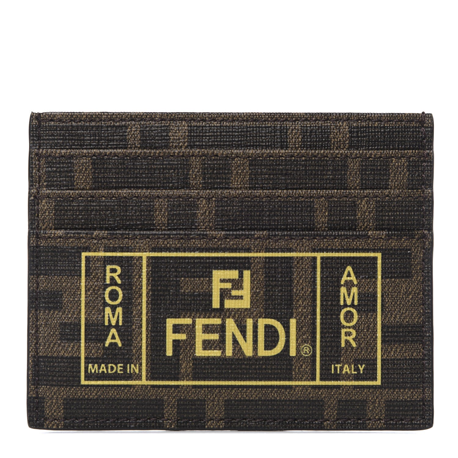 Fendi Glazed Fabric FF 1974 Roma Amor Card Holder Tobacco Limone 1 of 7