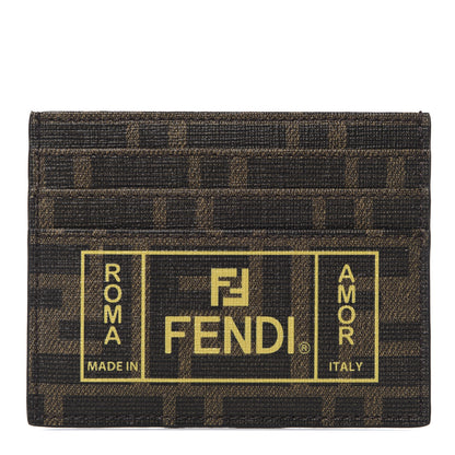 Fendi Glazed Fabric FF 1974 Roma Amor Card Holder Tobacco Limone 1 of 7