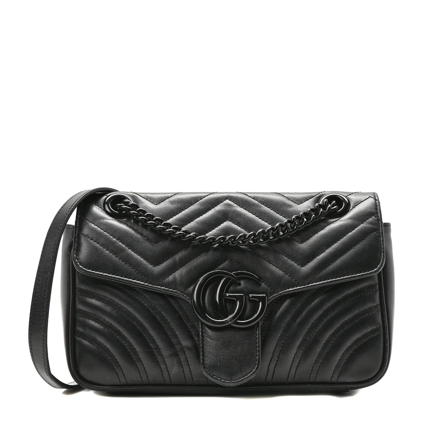 Calfskin Matelasse Monochrome Medium GG Marmont Shoulder Bag Black