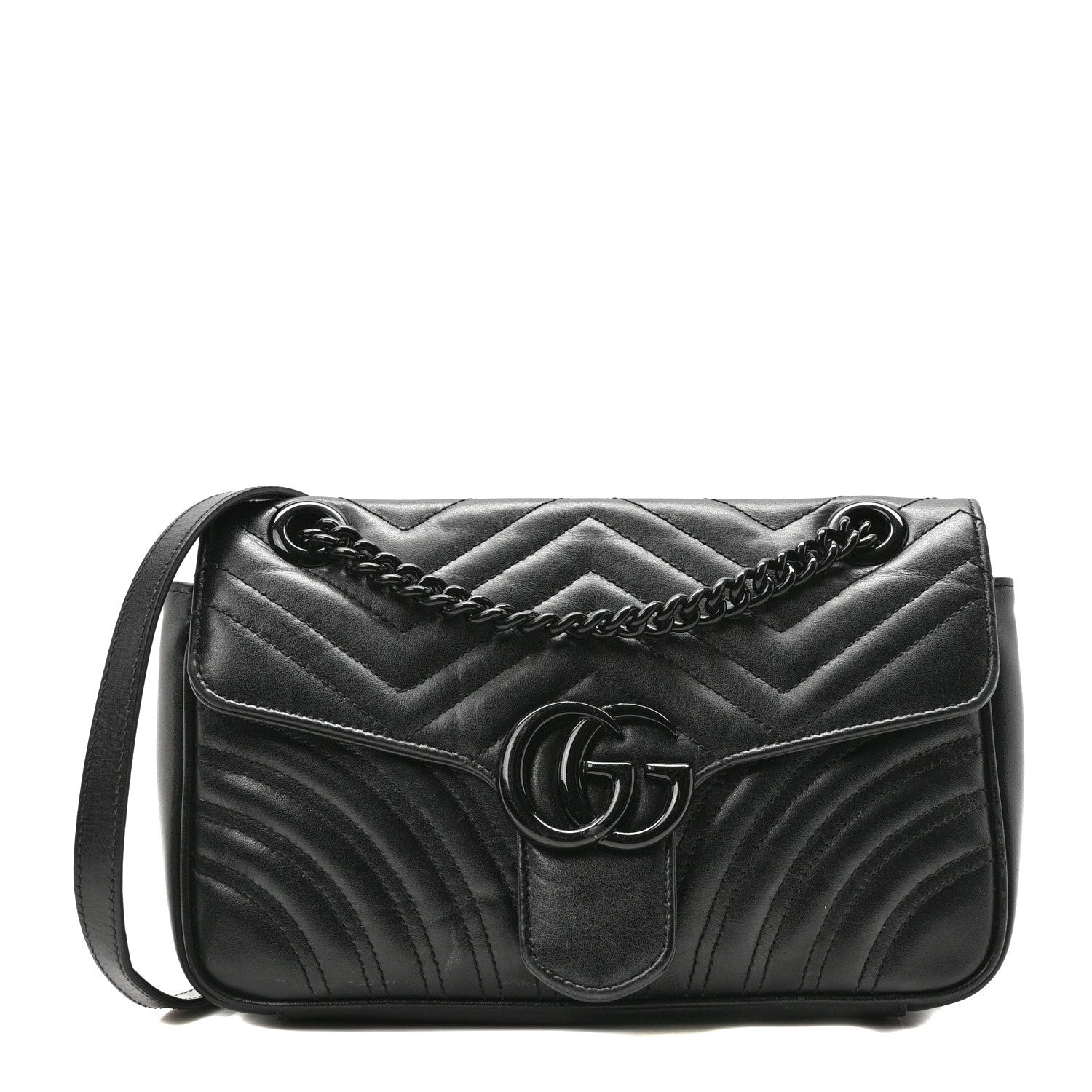 Gucci Calfskin Matelasse Monochrome Medium GG Marmont Shoulder Bag Black 1 of 10