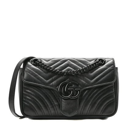 Gucci Calfskin Matelasse Monochrome Medium GG Marmont Shoulder Bag Black 1 of 10