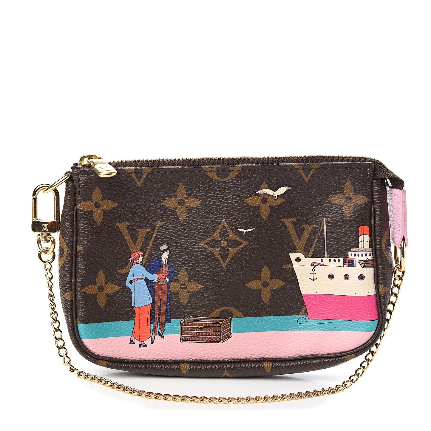Monogram 2016 Christmas Animation Mini Pochette Accessories Rose Ballerine