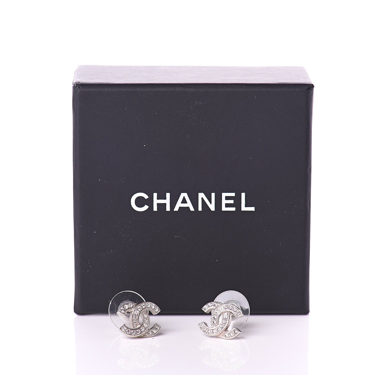 Chanel Crystal Timeless CC Earrings Silver 5 of 5