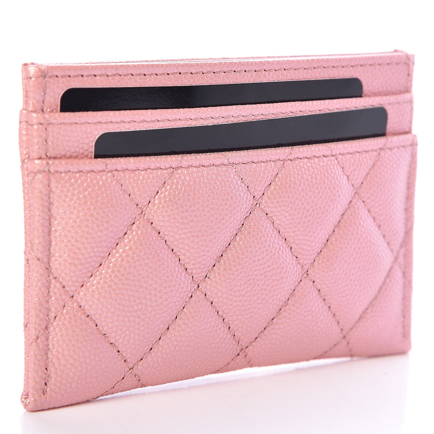 Iridescent Caviar Quilted Card Holder Rose Pink