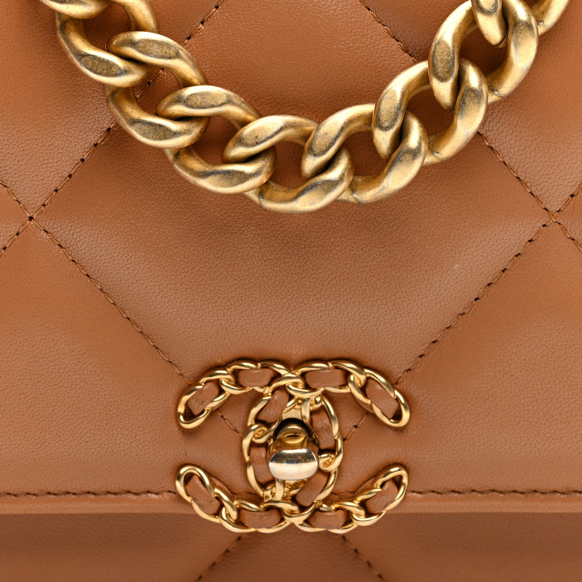 Lambskin Quilted Chanel 19 Wallet On Chain WOC Brown