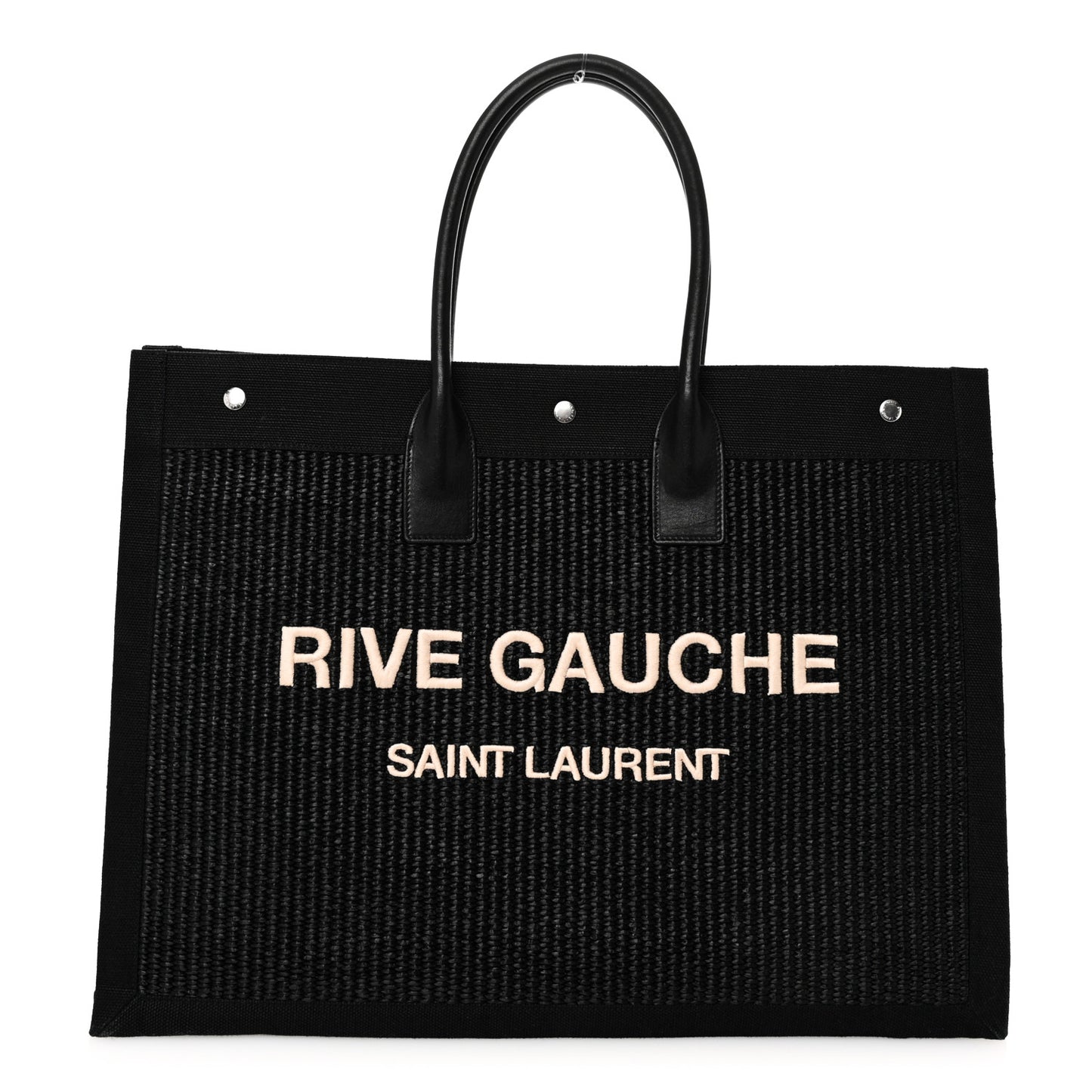 Raffia Linen Calfskin Rive Gauche Tote Black