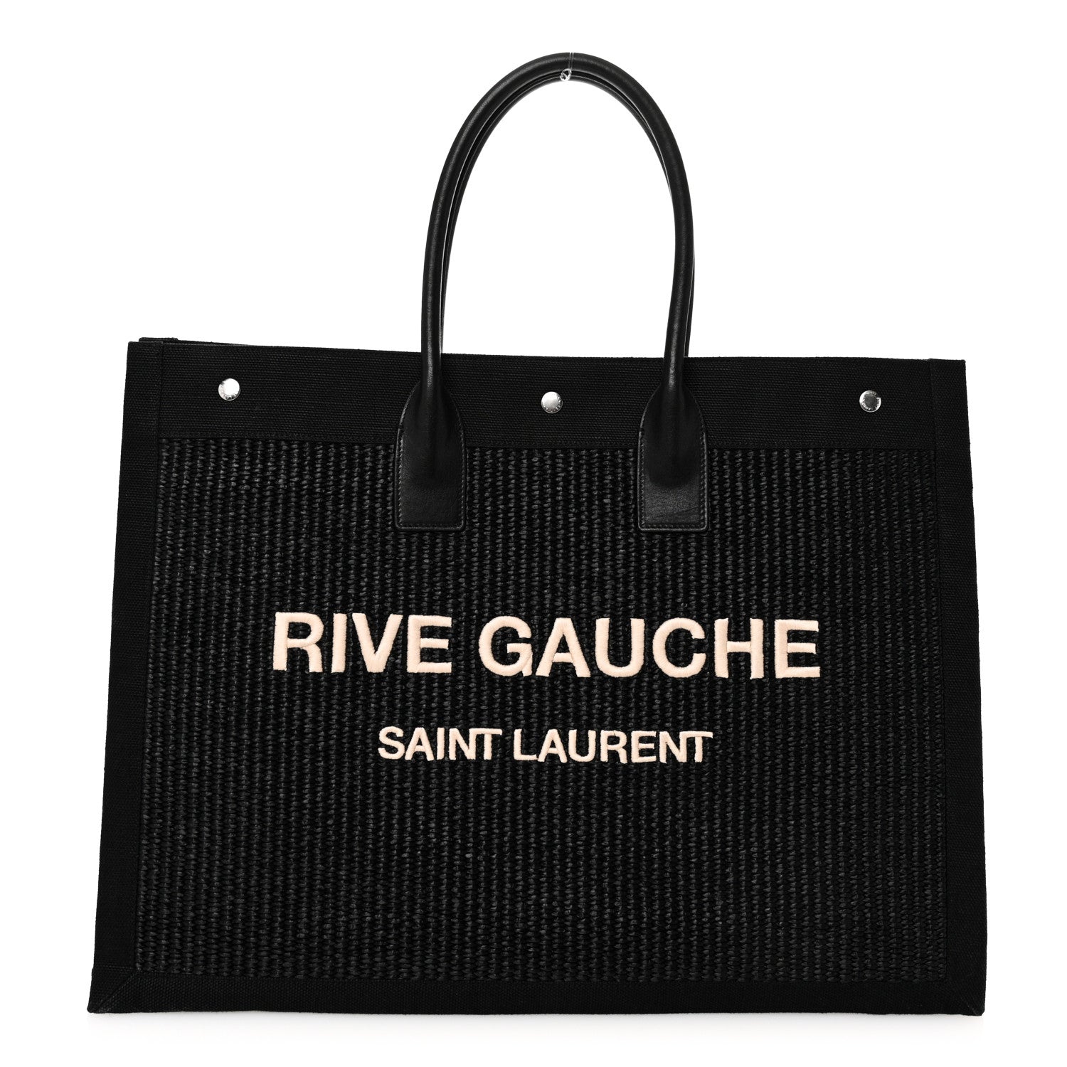 Saint Laurent Raffia Linen Calfskin Rive Gauche Tote Black 1 of 10