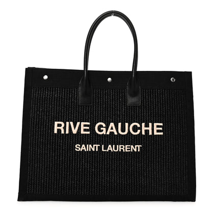 Saint Laurent Raffia Linen Calfskin Rive Gauche Tote Black 1 of 10