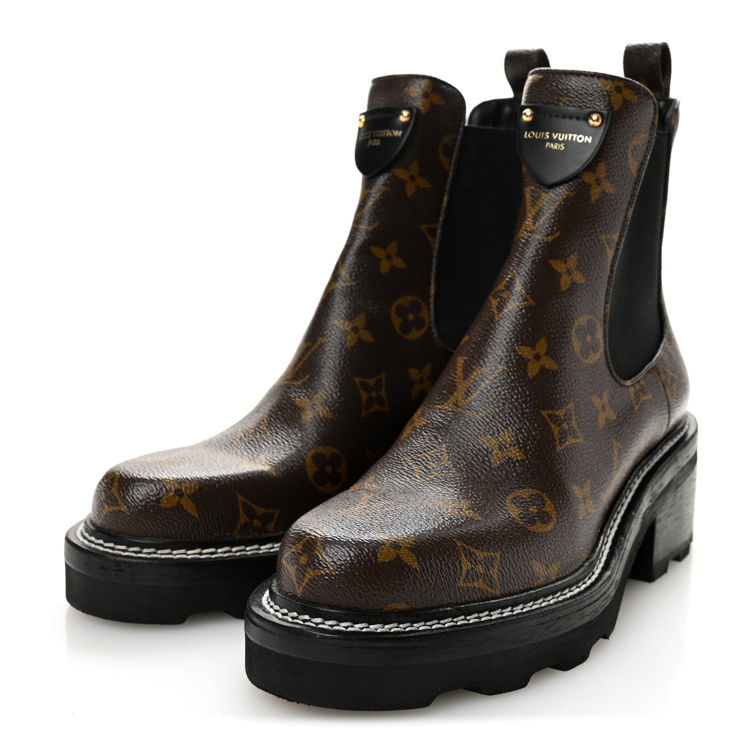 Louis Vuitton Patent Monogram LV Beaubourg Ankle Boots 38.5 Black 4 of 9