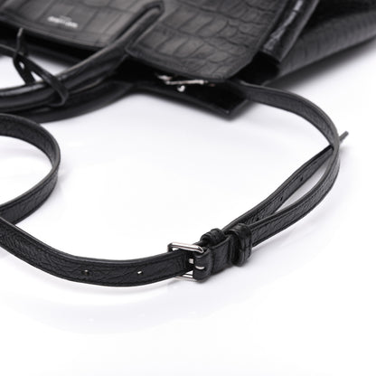 Saint Laurent Calfskin Crocodile Embossed Small Cabas Rive Gauche Black 26 of 27