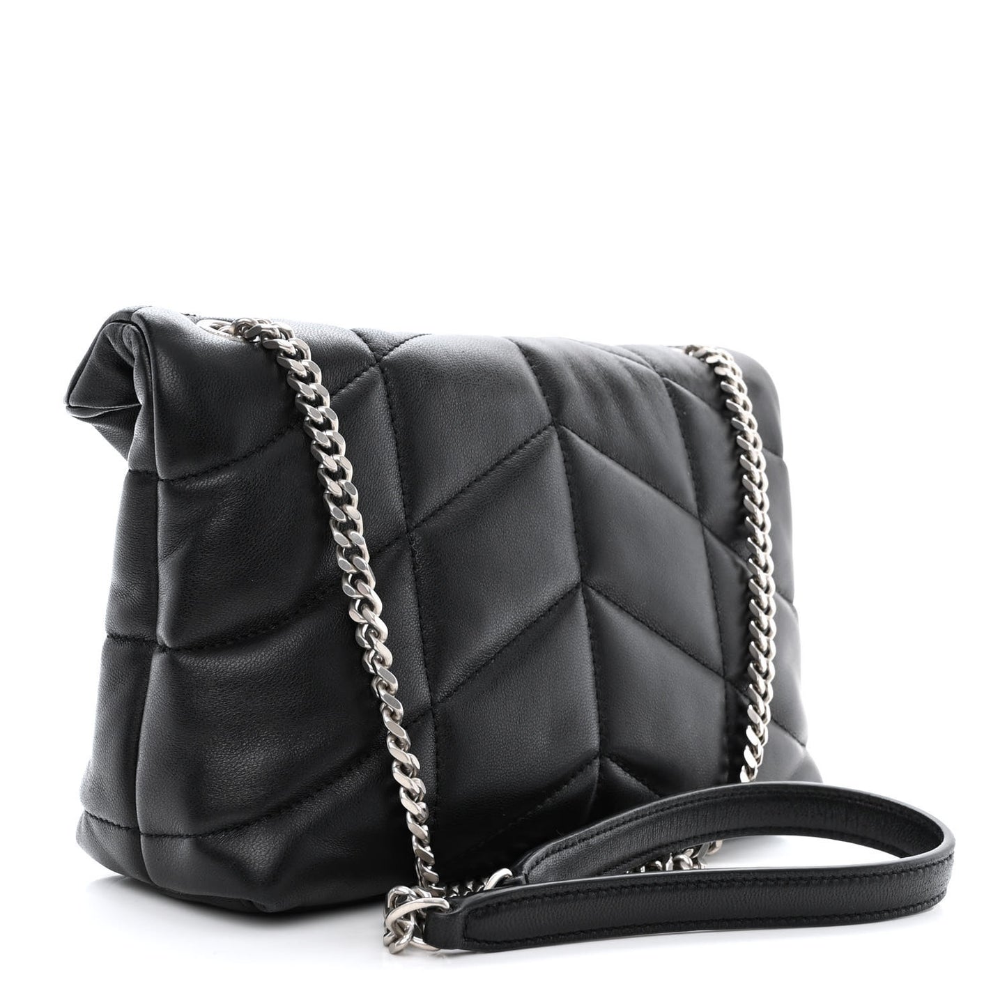 Lambskin Quilted Toy Loulou Puffer Monogram Chain Satchel Black