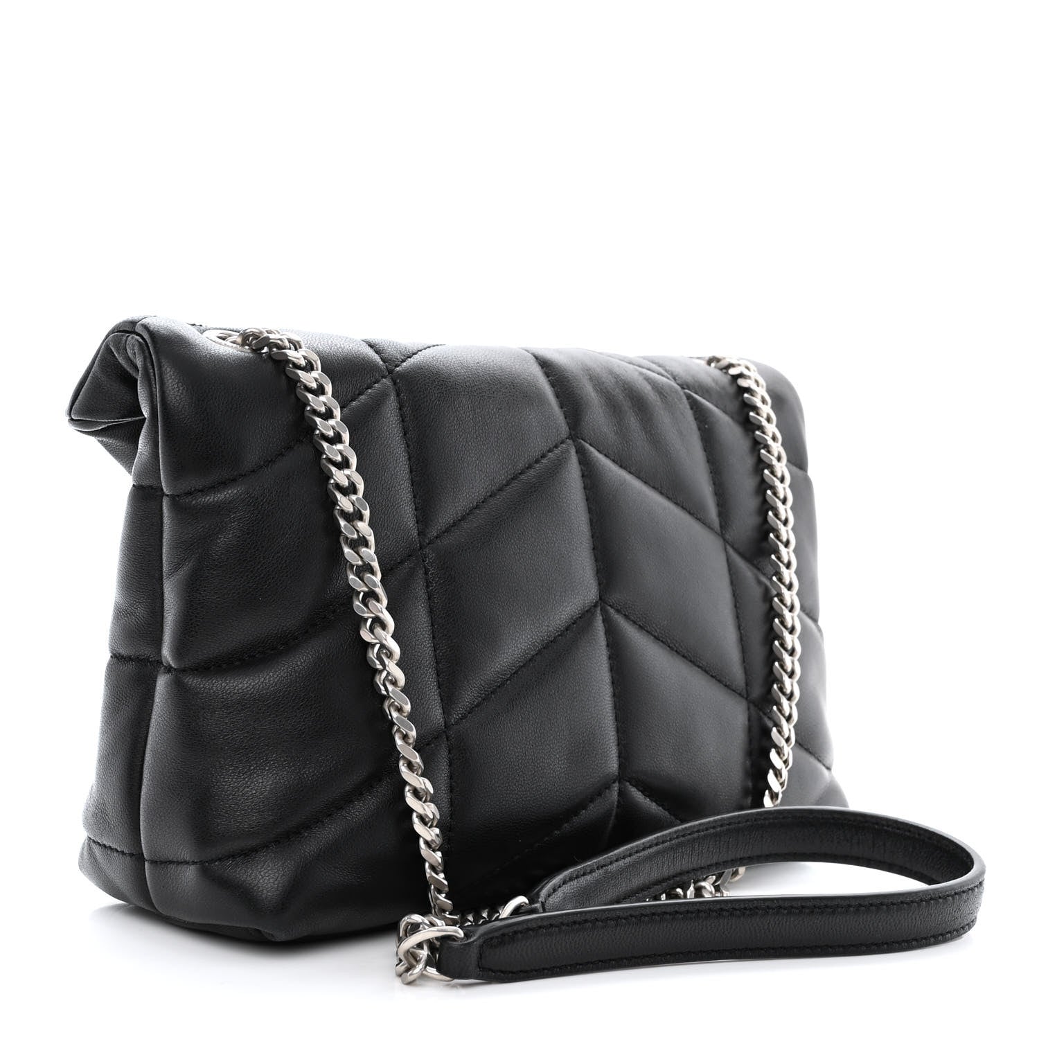 Saint Laurent Lambskin Quilted Toy Loulou Puffer Monogram Chain Satchel Black 3 of 10