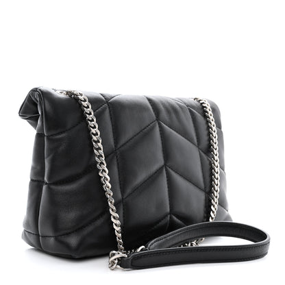 Saint Laurent Lambskin Quilted Toy Loulou Puffer Monogram Chain Satchel Black 3 of 10
