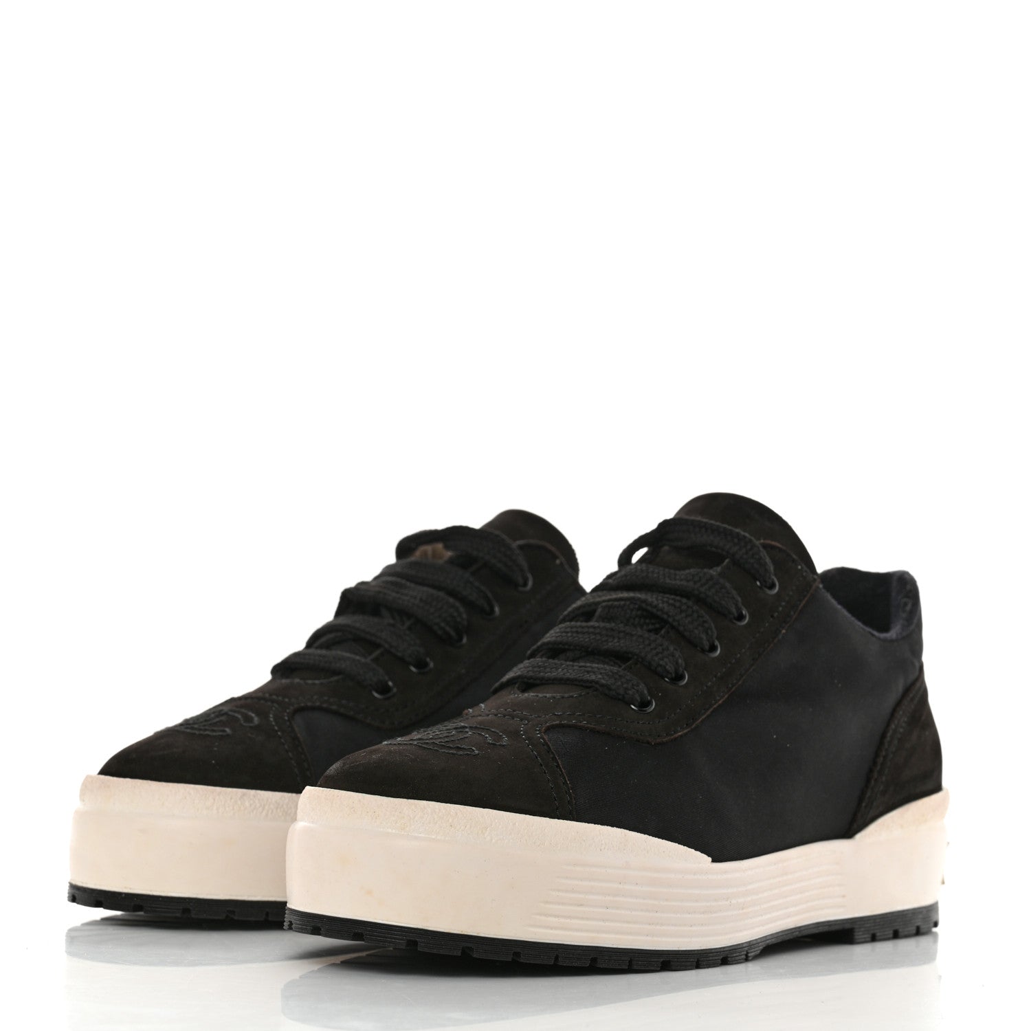 Chanel Nylon Suede CC Sneakers 38 Black 3 of 11