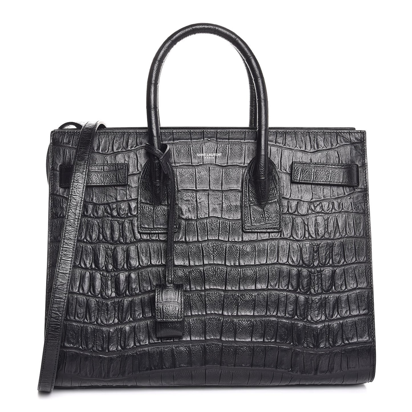 Calfskin Crocodile Embossed Small Sac de Jour Black
