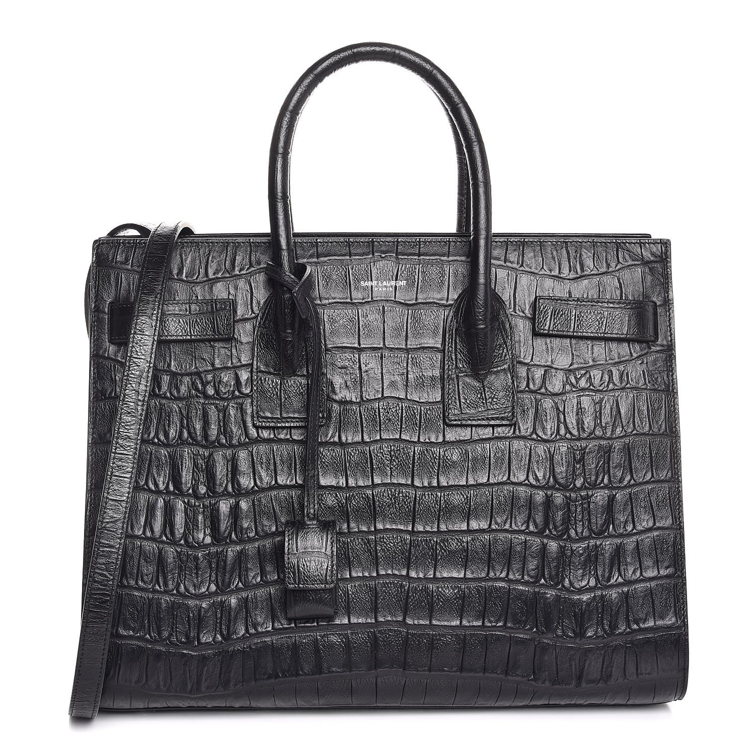 Saint Laurent Calfskin Crocodile Embossed Small Sac de Jour Black 1 of 8