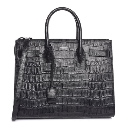 Saint Laurent Calfskin Crocodile Embossed Small Sac de Jour Black 1 of 8