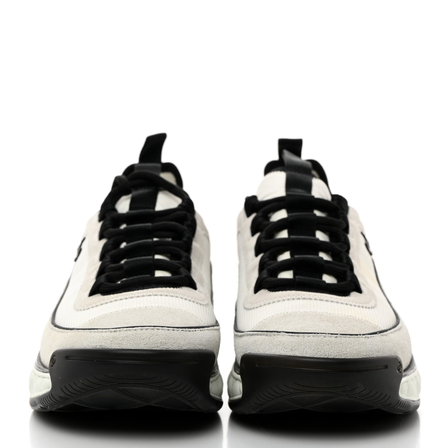 Chanel Fabric Suede Calfskin CC Sneakers 40 Ivory Black 3 of 9