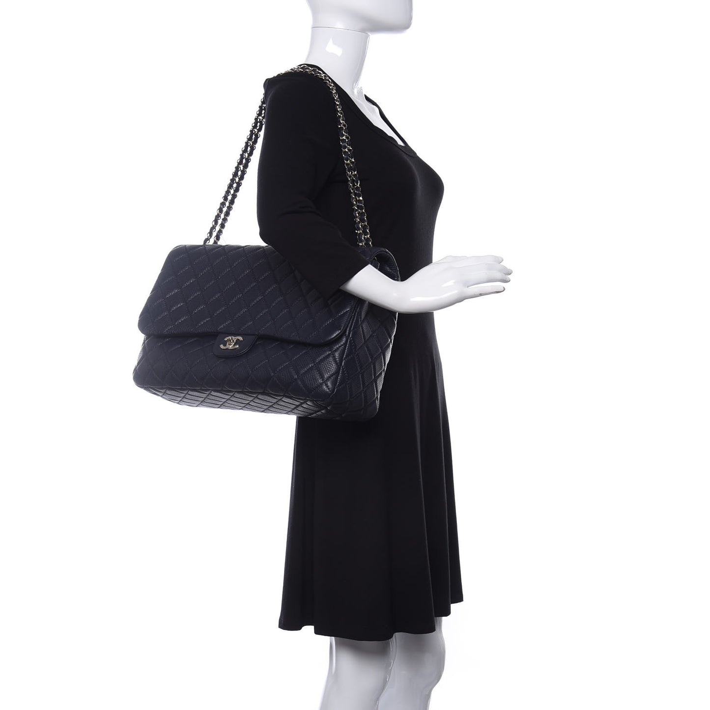 Calfskin Quilted Small XXL Travel Flap Bag Navy